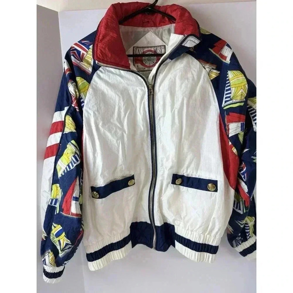 Vintage East West Womens M Full Zip Windbreaker Jacket Sailboats Nautical Nylon - Picture 1 of 6